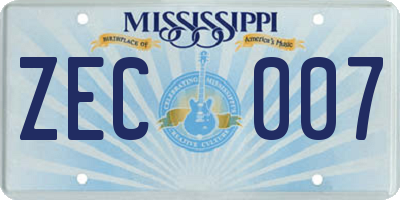 MS license plate ZEC007