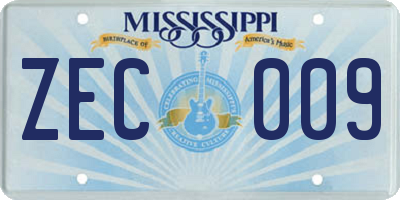 MS license plate ZEC009