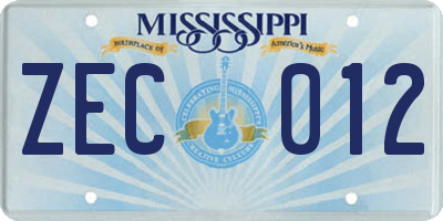 MS license plate ZEC012