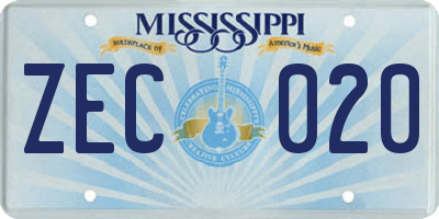 MS license plate ZEC020