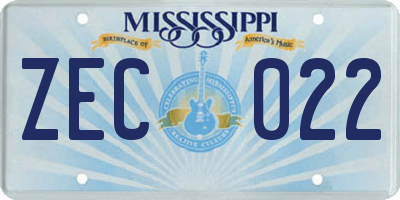 MS license plate ZEC022