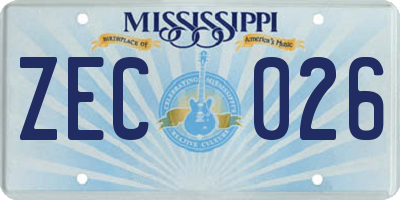 MS license plate ZEC026