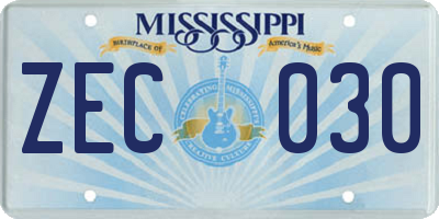 MS license plate ZEC030