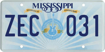 MS license plate ZEC031