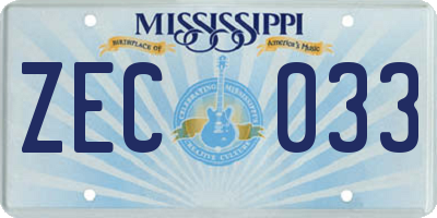 MS license plate ZEC033