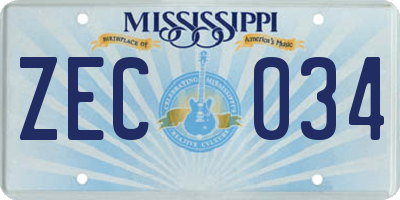 MS license plate ZEC034