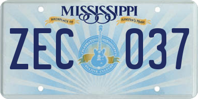MS license plate ZEC037