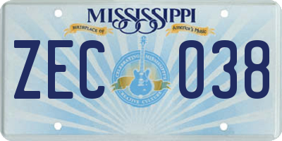 MS license plate ZEC038