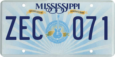 MS license plate ZEC071