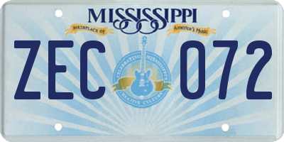 MS license plate ZEC072