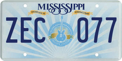MS license plate ZEC077