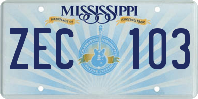 MS license plate ZEC103