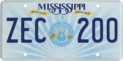 MS license plate ZEC200