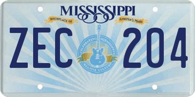 MS license plate ZEC204