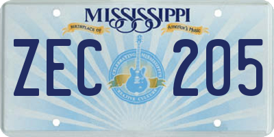 MS license plate ZEC205