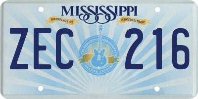 MS license plate ZEC216