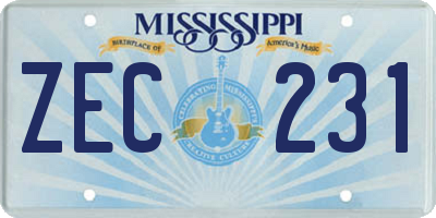 MS license plate ZEC231