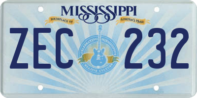 MS license plate ZEC232