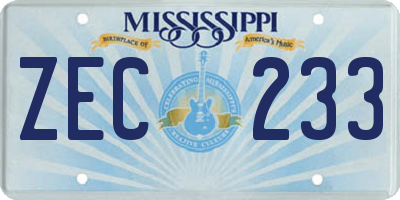 MS license plate ZEC233