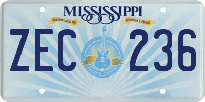 MS license plate ZEC236