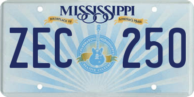 MS license plate ZEC250