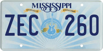 MS license plate ZEC260