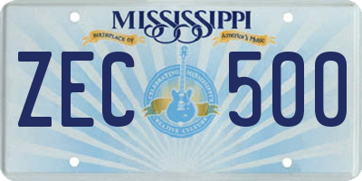 MS license plate ZEC500