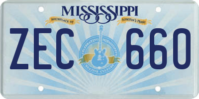 MS license plate ZEC660