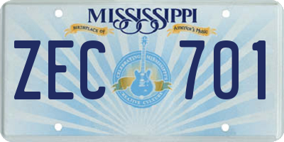 MS license plate ZEC701