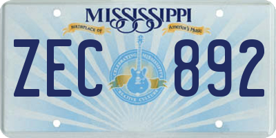 MS license plate ZEC892
