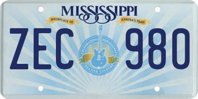 MS license plate ZEC980
