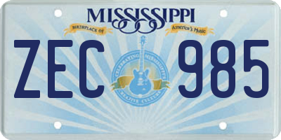 MS license plate ZEC985