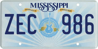 MS license plate ZEC986
