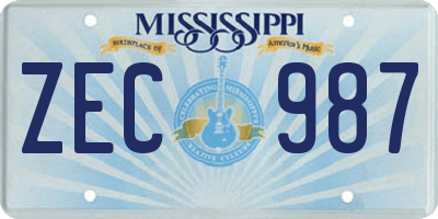 MS license plate ZEC987