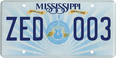 MS license plate ZED003