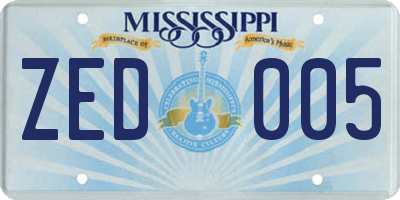 MS license plate ZED005