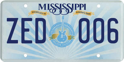 MS license plate ZED006