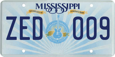 MS license plate ZED009