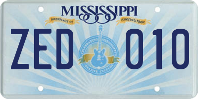 MS license plate ZED010