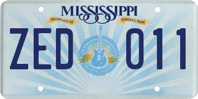 MS license plate ZED011