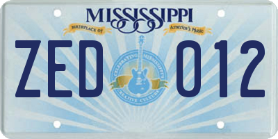 MS license plate ZED012