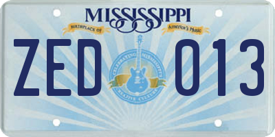 MS license plate ZED013