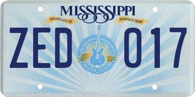 MS license plate ZED017