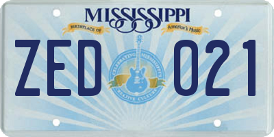 MS license plate ZED021