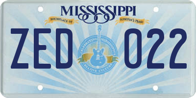 MS license plate ZED022