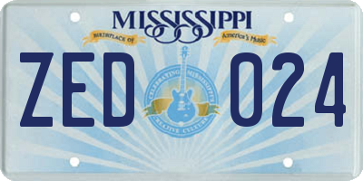 MS license plate ZED024