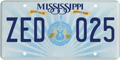 MS license plate ZED025