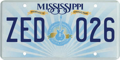 MS license plate ZED026