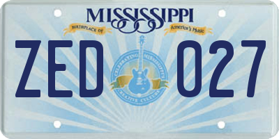 MS license plate ZED027