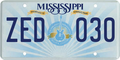 MS license plate ZED030